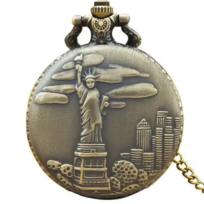 Liberty Design Quartz Pocket Watch Bronze Men Women Gift