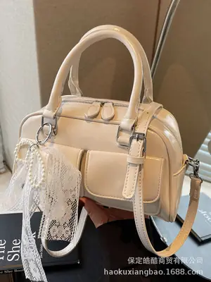 Women's Beige Shoulder Crossbody Bag with Lace Tassel