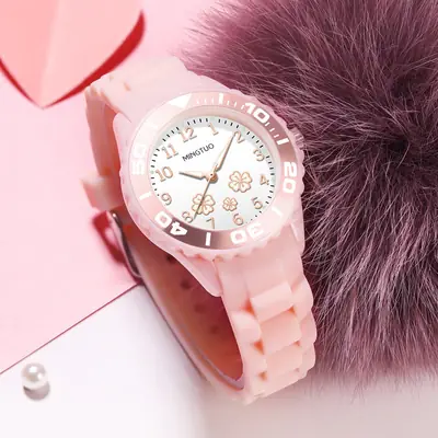 Pink Silicone Women's Watch with Luminous Dial