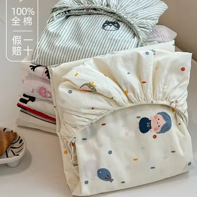 Ins-Style Fresh Cartoon Gray-Striped Cat Fitted Sheet Single Piece 2026 New Model Pure Cotton Single Mattress Protector
