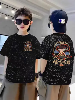 100% Cotton Boys Star T-Shirt Black Cartoon Summer Wear