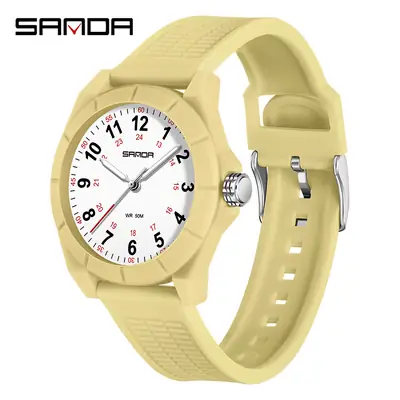 Sanda Simple Quartz Watch Yellow Silicone Student Casual Exam Silent Watch Luminous Pointer Waterproof Men's and Women's Quartz Watch Wholesale