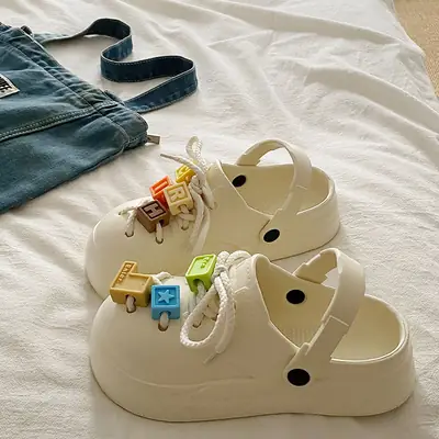 Cartoon Laces Black Sandals for Women