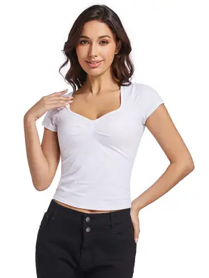 Black V-Neck Pleated T-Shirt Women Summer