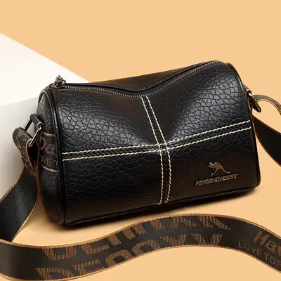Black Crossbody Bag with Gold Stitching Boston Leather