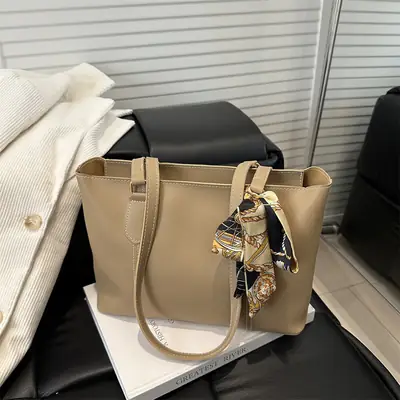 Women's Korean Style Soft Leather Tote Bag Beige 2025