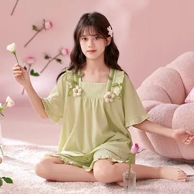 Girls' Pajamas Summer 2025 New Style Cotton Thin Short-sleeved Big Boy Girls' Flower Princess Style Home Clothes suit