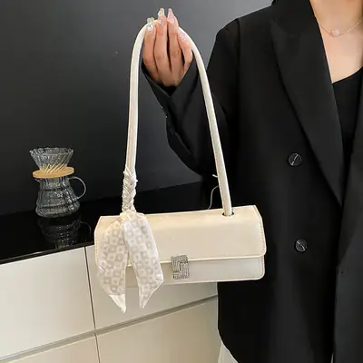 Women's Silk Scarf Shoulder Bag Cream 2025 Spring Summer