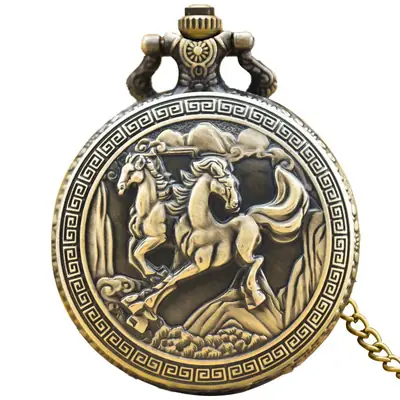 Classic Retro Horse Flip Cover Pocket Watch Watch