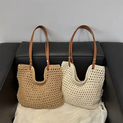 Women Woven Straw Shoulder Bag Large Capacity 2025