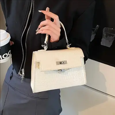 Women's White Croc Leather Crossbody Bag 2025