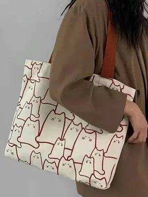 Korean Style Rabbit Knit Shoulder Bag Canvas Large Capacity