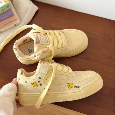 Cute Printed Yellow Women's Casual Board Shoes 2025