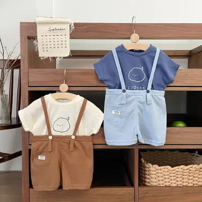 Boys Sling Pants Summer Set Blue White Shorts