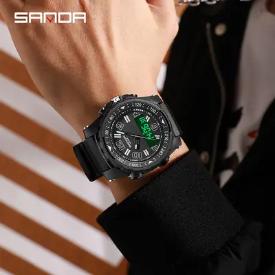 Sanda Waterproof Chronograph Watch for Men Blue Silicone