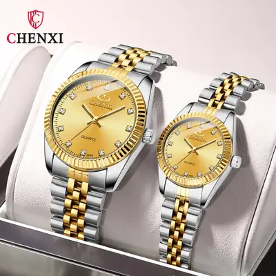 Chenxi Gold Silver Couple Watches 004A