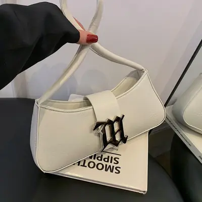 White French Style Shoulder Bag with Buckle Crossbody