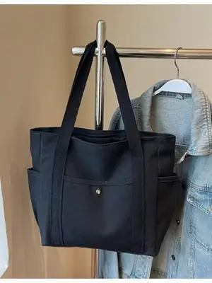 Black Large Capacity Canvas Tote Bag for Work & Travel