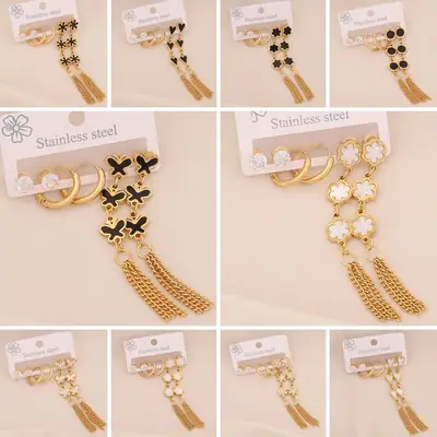 Stainless Steel Six-Leaf Clover Earrings for Women