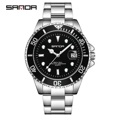 Men's Steel Belt Quartz Watch Black & Green Waterproof