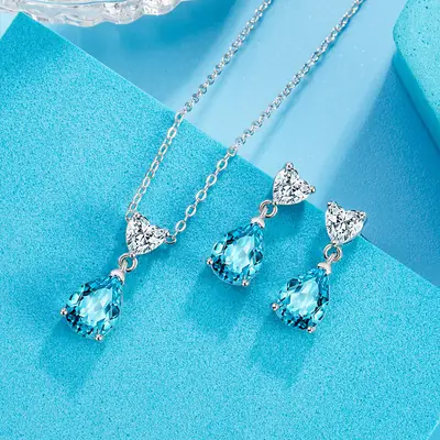 Water Drop Zircon Necklace Earrings Set for Women