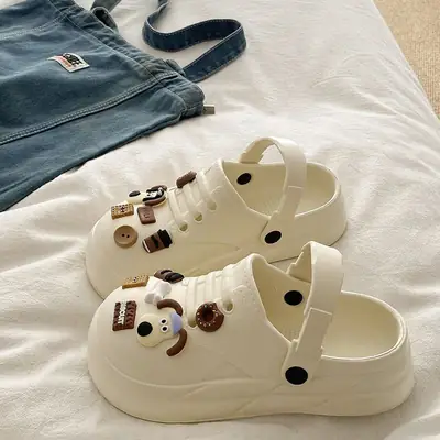Cartoon Dog Lazy Beach Shoes Black EVA Thick Soled