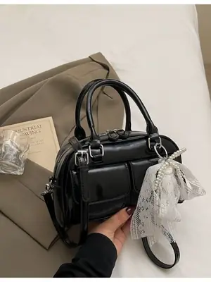 Black Cross-Border Retro Bowling Bag for Women