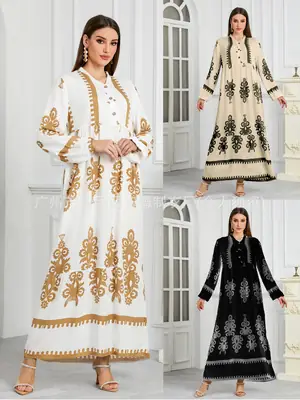 Black Musilin Robe Long Dress for Women Muslim