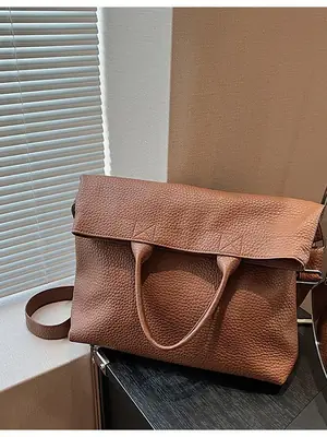 Korean Style Brown Leather Tote Bag for Women