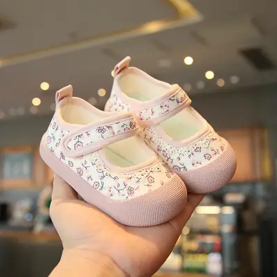 Baby Toddler Shoes Children's Shoes Square Mouth Floral Canvas Shoes Girls Baby Shoes Children's Breathable Board Shoes Western-style