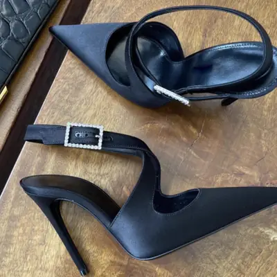 Black High Heeled French Sandals for Women Spring Summer