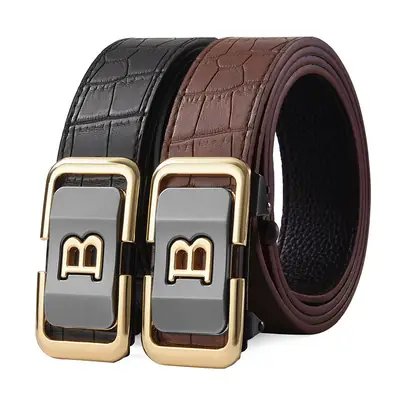 Men's Brown Croc Leather Belt with Gold Buckle