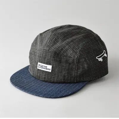 Men Vintage Check Flat Brim Cap with Duck Logo