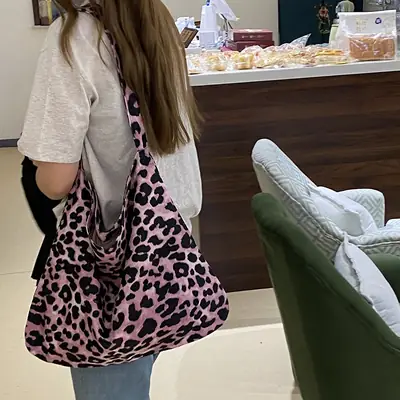 Leopard Print Canvas Shoulder Bag for Women
