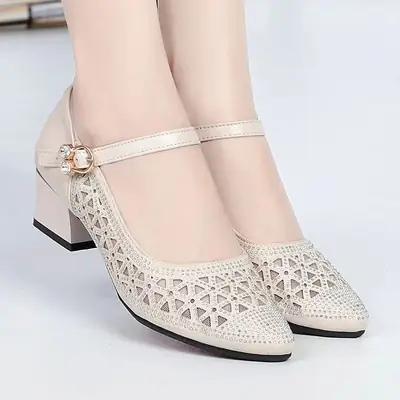 Women's White Mesh Heeled Sandals 2025 Summer