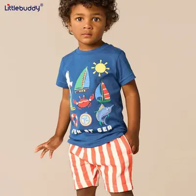 Kids Summer T-Shirt Blue Sea Print Boys 2025