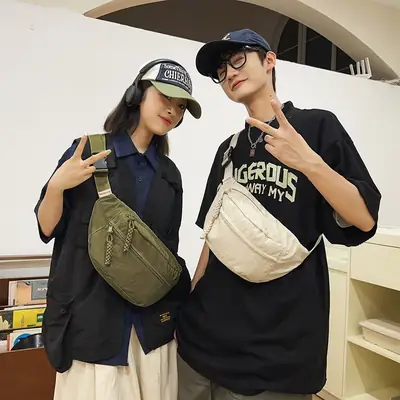 Couple Chest Bag Green White Large Capacity Shoulder Bag