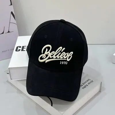 Black Embroidered Baseball Cap for Women 1970