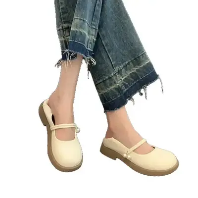 Soft Bottom Mary Jane Low Heeled Leather Shoes Women's Spring French Evening Style Single-layer Shoes 2025 New Fairy Gentle Shoes