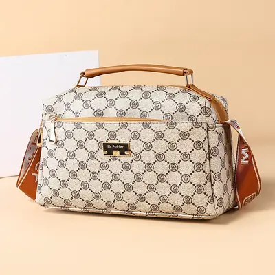 Women Textured Shoulder Bag Brown Brown Print