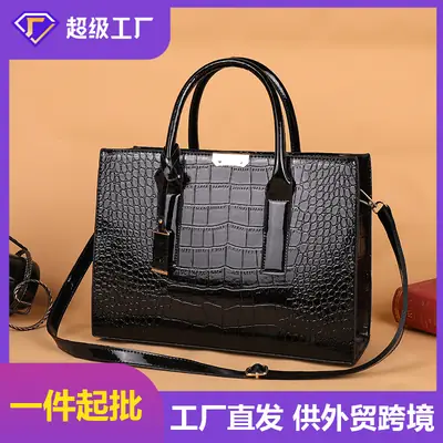Black Croc Leather Shoulder Bag for Women