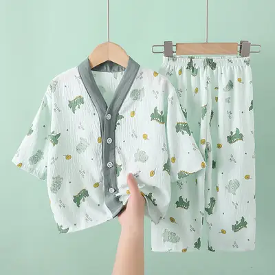Summer Children's Pajamas Cardigan Thin Clouds Cotton Boys Boys Girls Baby Air Conditioning Home Clothes suit New Style