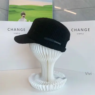 Black Vintage Knitted Wool Equestrian Hat for Women