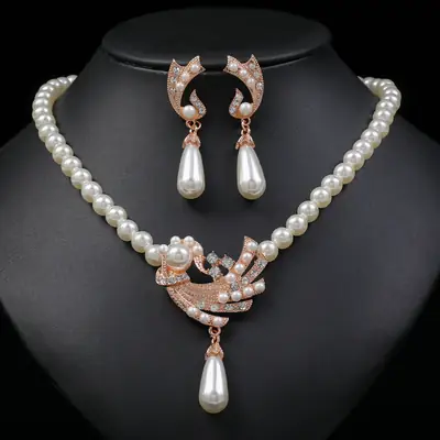 European American Cross-border Pearl Necklace Earrings Set