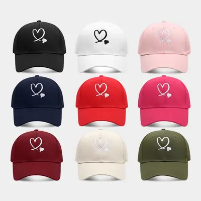 Love Heart Embroidered Black Cap for Couples