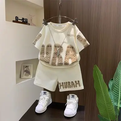 Boys Cotton T-shirt Shorts Set Brown Summer 2025