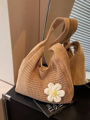 Women's Lazy Knitted Shoulder Bag Tan New Spring 2025