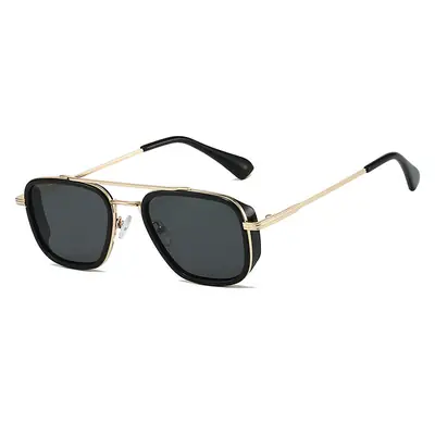 2025 Retro Punk Pilot Sunglasses Men Gold Black