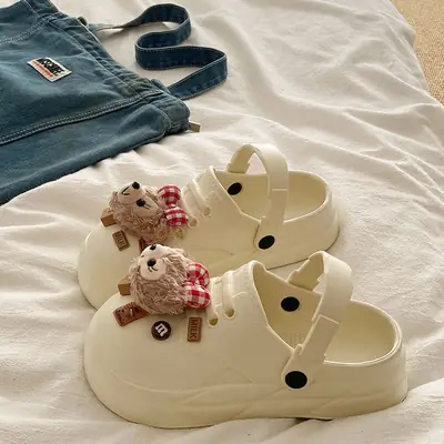 Women Cartoon Bear EVA Sandals Beige Thick Sole
