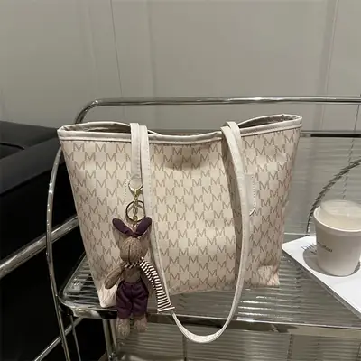 Women's 2025 Letter Textured Shoulder Bag Large Capacity